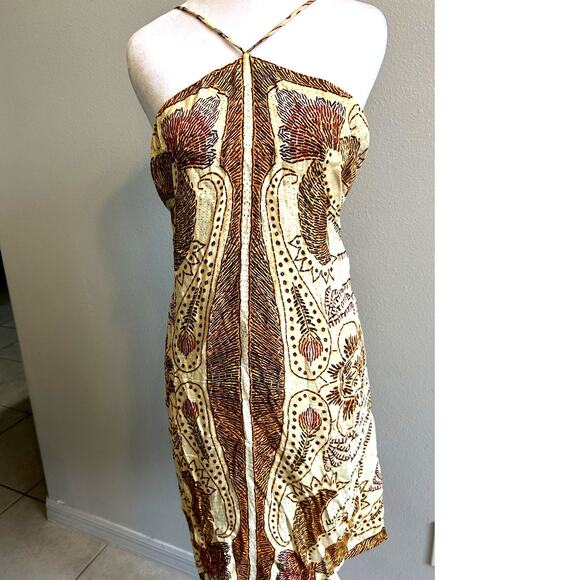 Farm Rio x Anthropologie Boho Halter Mini Dress L Fairy Earth Tone Floral $198 - Picture 1 of 15